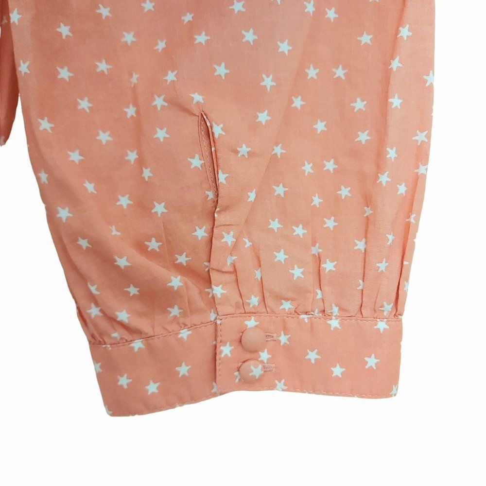 Madewell Wrap Blouse Womens Medium Peach Tie Front 3/4 Sleeve V-Neck Stars Boho - Picture 11 of 13
